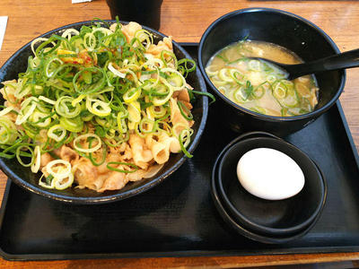 ねぎ盛りすた丼と豚汁