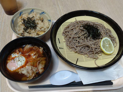 旨辛つけ蕎麦とあさりご飯